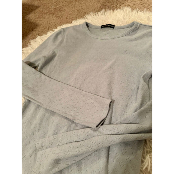 Brandy Melville Baby Blue P6 100% Cotton Heart Embroidered Sweater Top - Picture 3 of 6